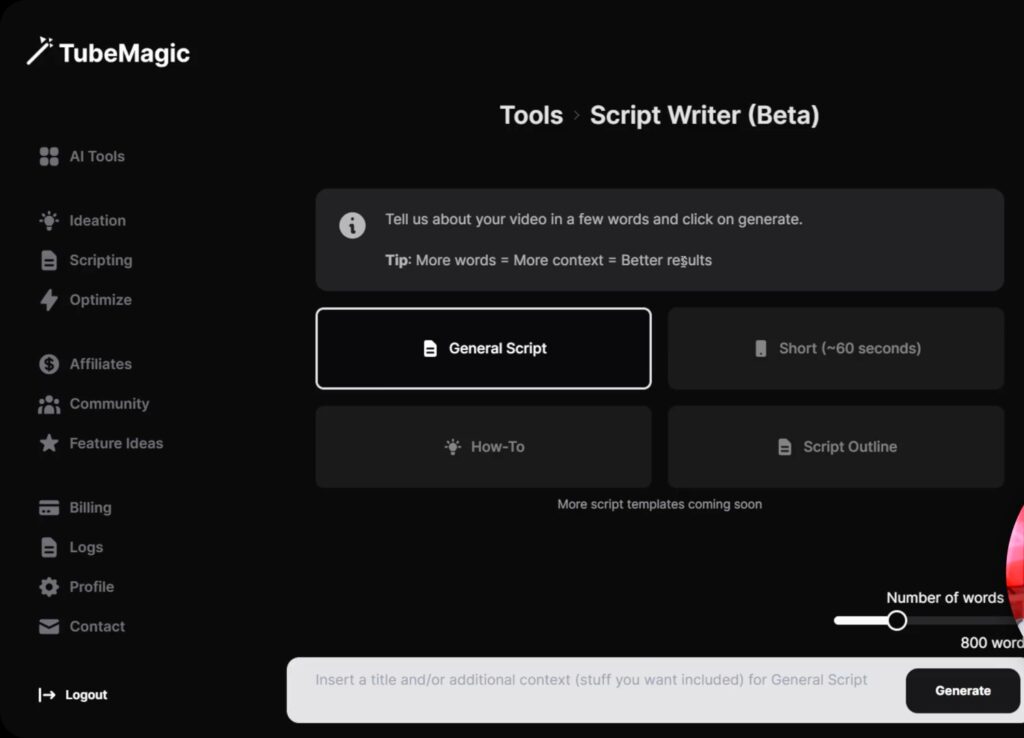 TubeMagic Generate Script